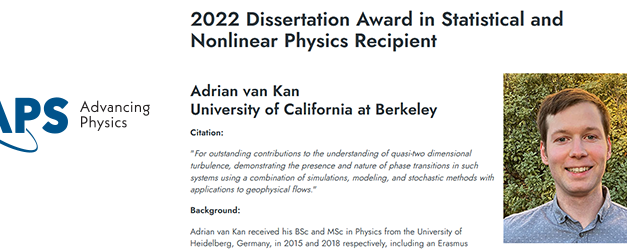 Adrian VAN KAN – 2022 Dissertation Award in Statistical and Nonlinear Physics Recipient